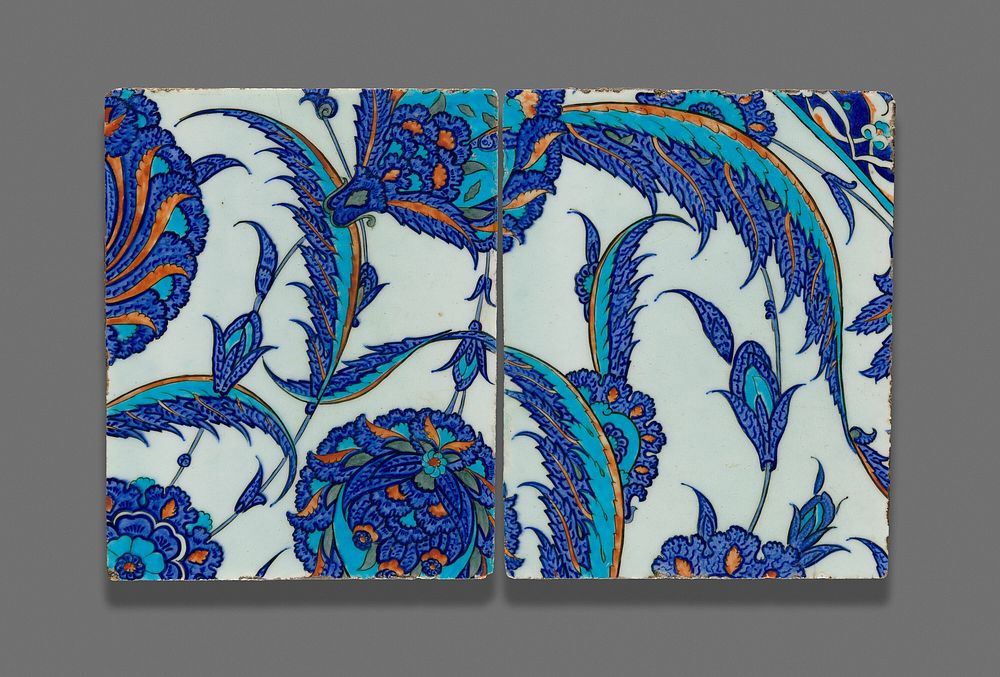 Two Tiles with Continuous Floral Pattern by Islamic