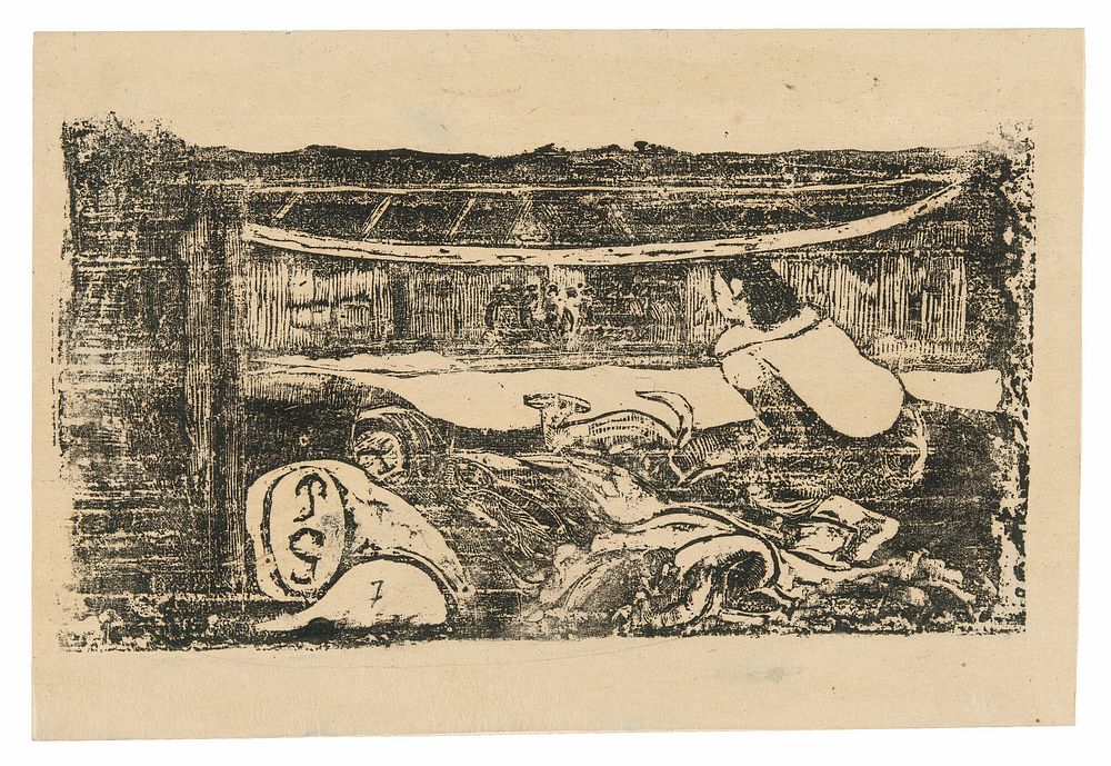 Interior of a Tahitian Hut, from the Suite of Late Wood-Block Prints by Paul Gauguin