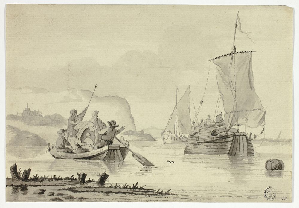 River Scene with Boats by Unknown artist