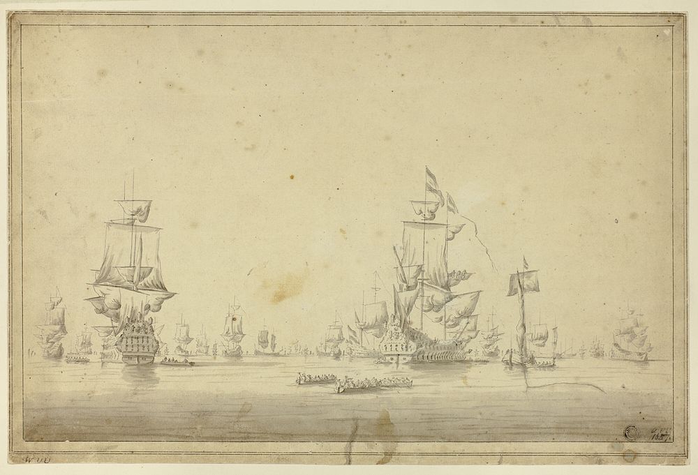 Fleet of Ships Anchored at Sea by Imitator of Willem van de Velde, II