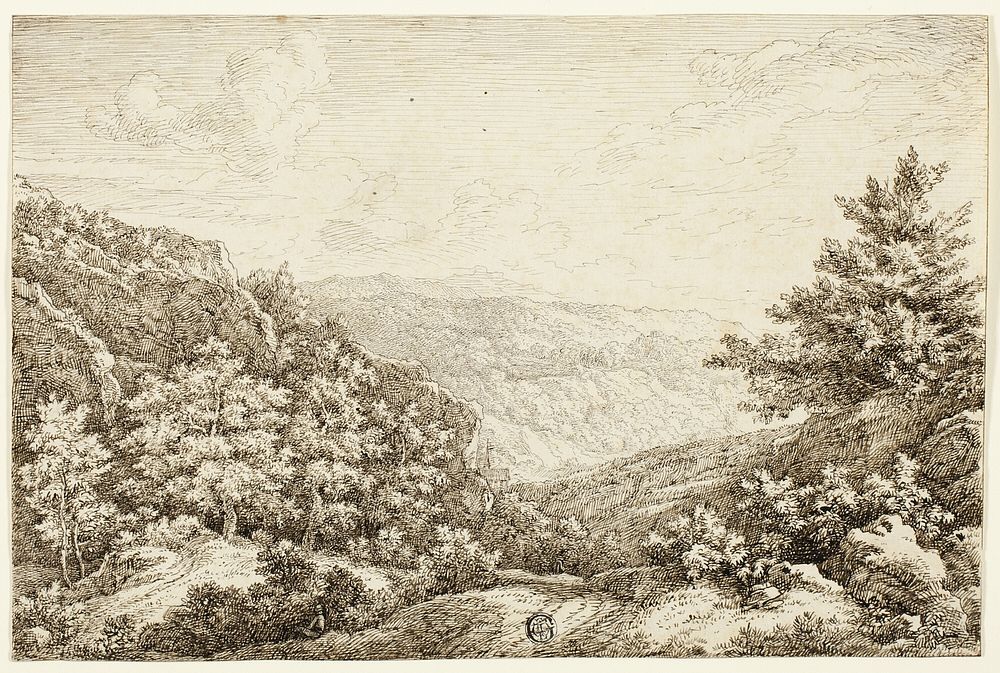 Landscape with Wooded Hills, Seated Figure by Nicolaes Emmanuel Perij