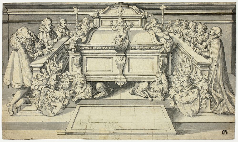 Design for Epitaph: Family Members Kneeling Before Tomb by Hans Holbein, the younger