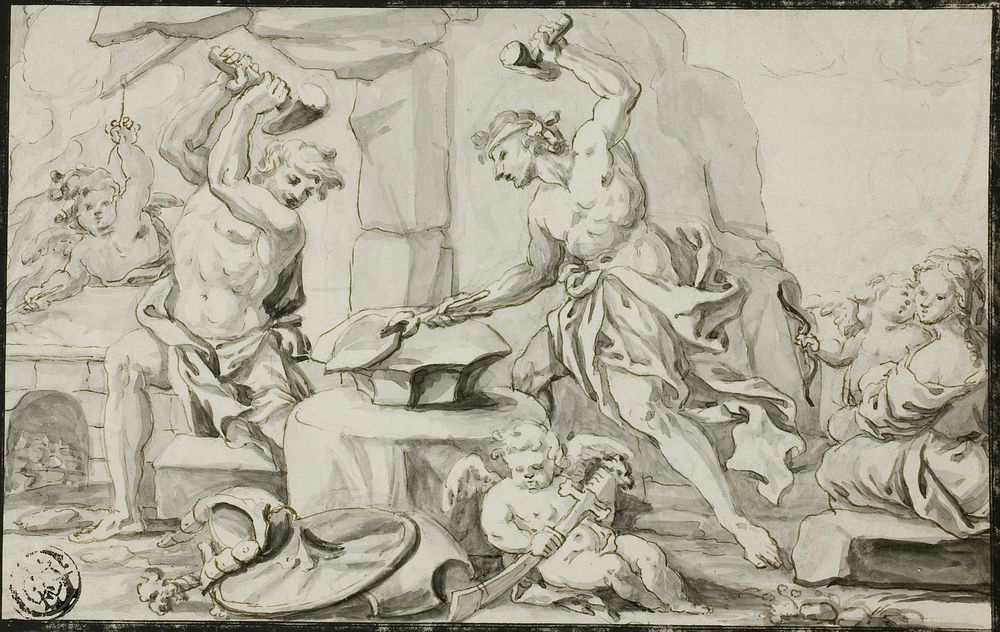 Vulcan Making Arms for Achilles, while Venus and Cupid Look On by Abraham Drentwett, the elder