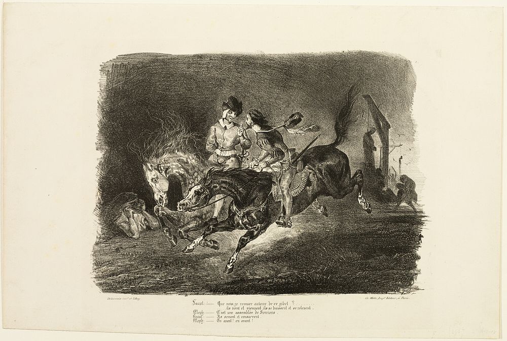 Faust and Mephistopheles Galloping Through the Night of the Witches' Sabbath, from Faust by Eugène Delacroix