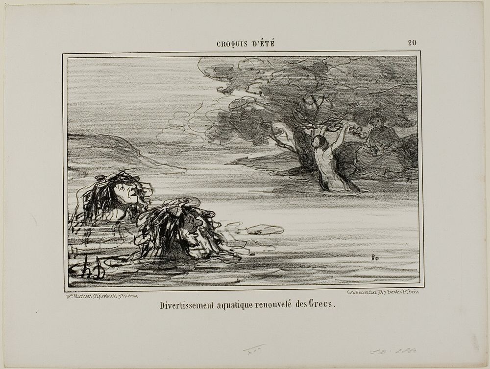 Aquatic fun borrowed from the old Greeks, plate 20 from Croquis D'été by Honoré-Victorin Daumier