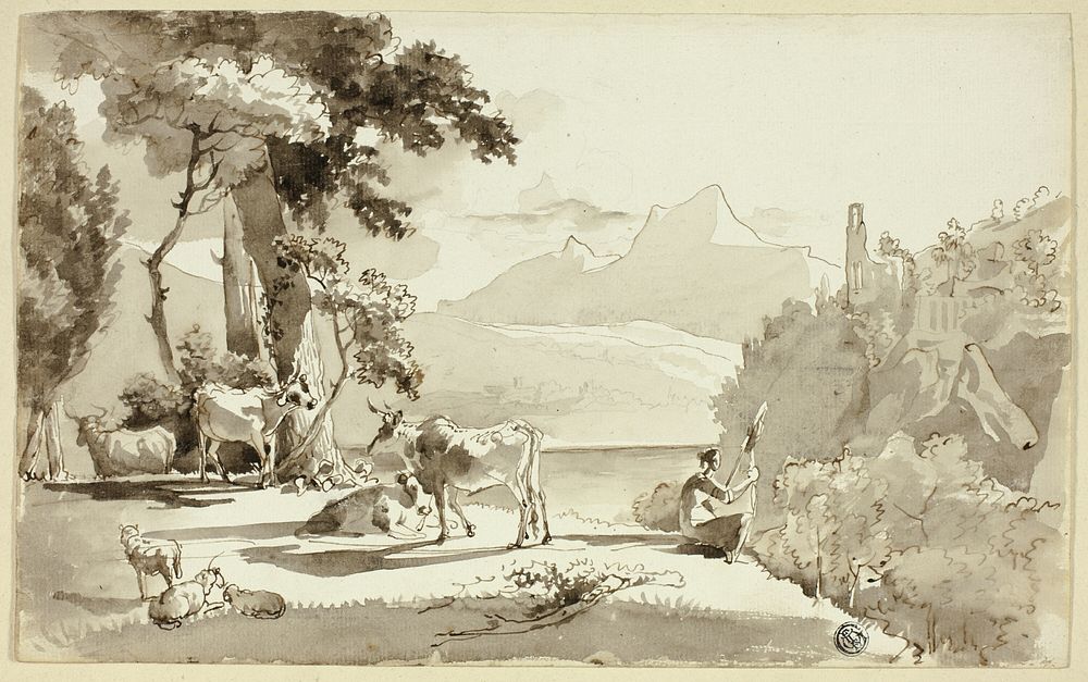 Pastural Landscape with Woman Spinning by Juan Cristobal