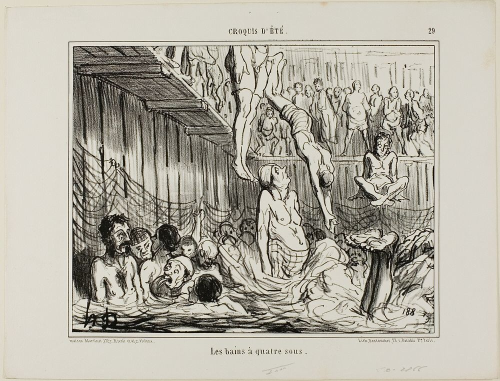 The Bath at 4 Sous, plate 29 from Croquis D'été by Honoré-Victorin Daumier