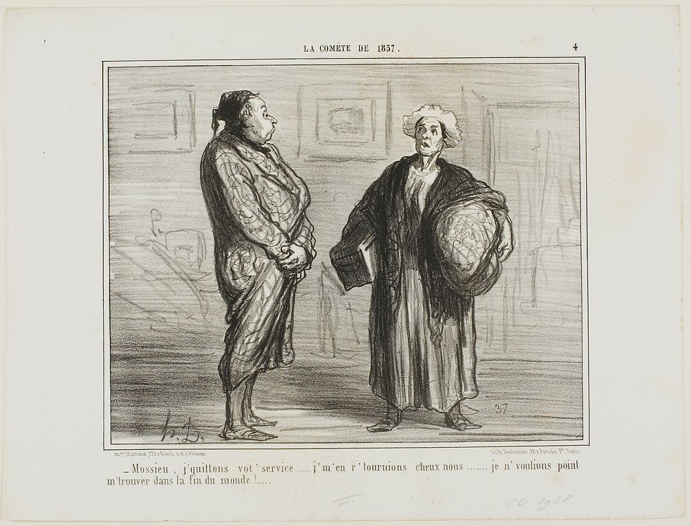 “- Monsieur, I quit your service, I am going home... I don't want to be here when the world ends,” plate 4 from La Cométe De…