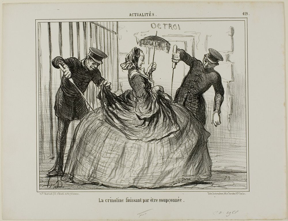 Crinolines are suddenly getting to be suspicious, plate 419 from Actualités by Honoré-Victorin Daumier