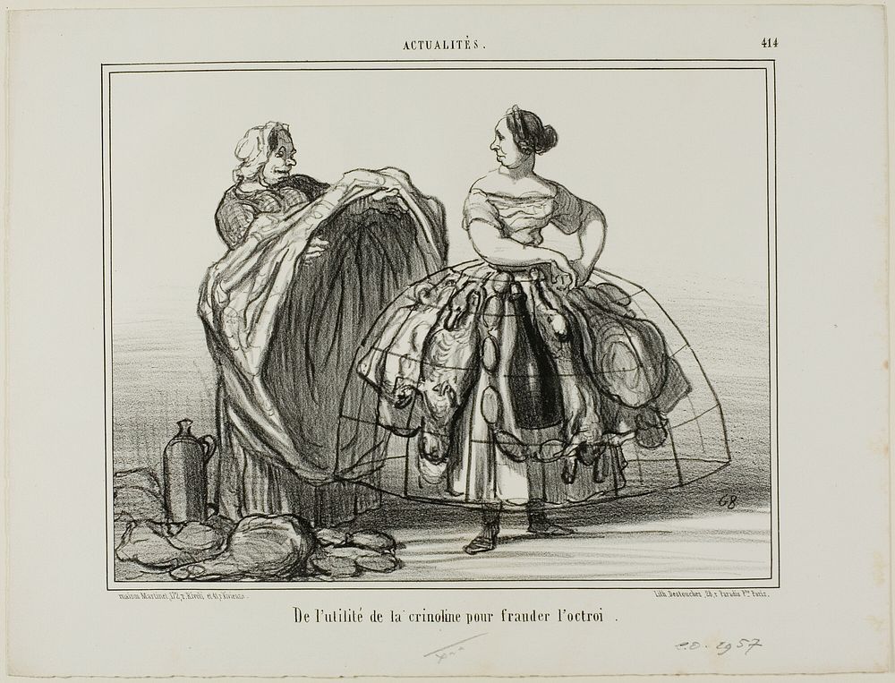The usefulness of the crinoline when cheating the customs, plate 414 from Actualités by Honoré-Victorin Daumier