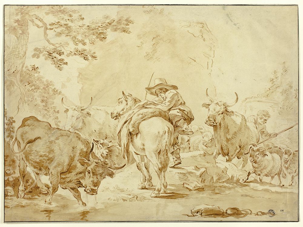 Herdsmen with Cattle and Sheep by Follower of Claes Pietersz. Berchem