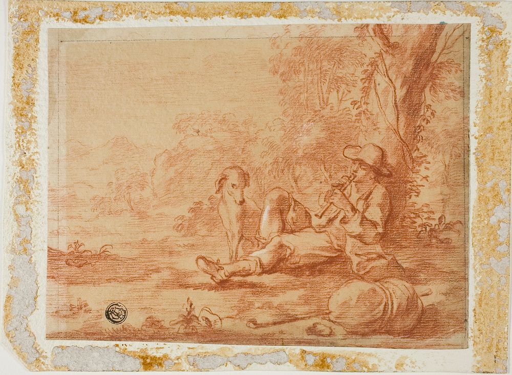 Seated Shepherd Playing the Pipe Under a Tree by Unknown artist