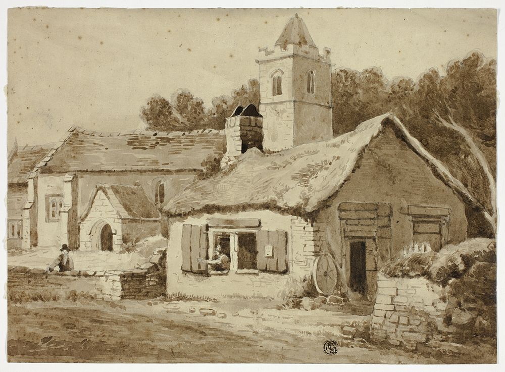 Village Church and Street by Samuel Prout