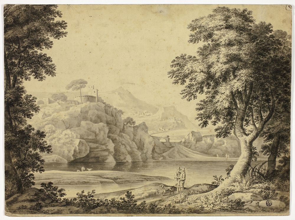 Italianate Landscape with Lake and Castle on Cliffs by Harriette Anne Seymour