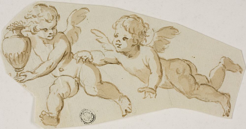 Putto Chasing Another Putto Carrying a Vase by Unknown Italian