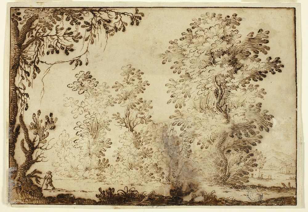 Wooded Landscape with Traveler in Foreground by Ercole Bazicaluva