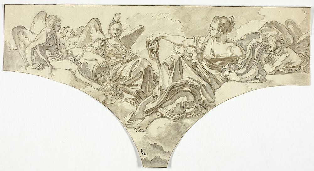 Spandrel Decoration with Seated Allegorical Figures of Hope and Concord by Francesco Solimena