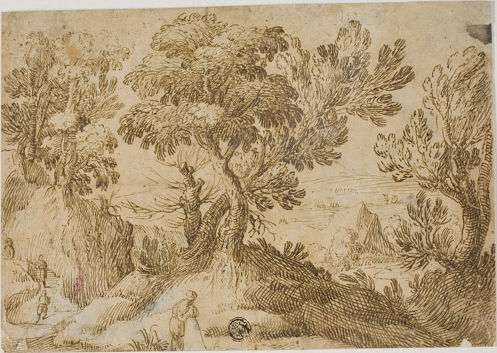 Figures in Hilly Landscape by Style of Giovanni Francesco Grimaldi