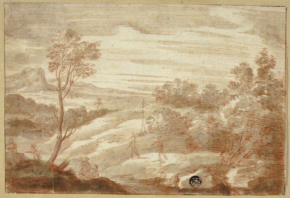 Wooded Landscape with Figures by Unknown