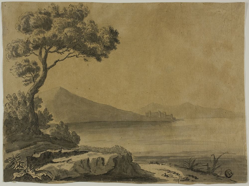 View of Lake, with Large Trees in Foreground by Unknown artist