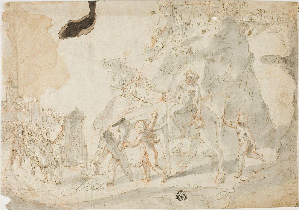 Triumph of Bacchus with Drunken Silenus on Donkey by Cesare Pollini