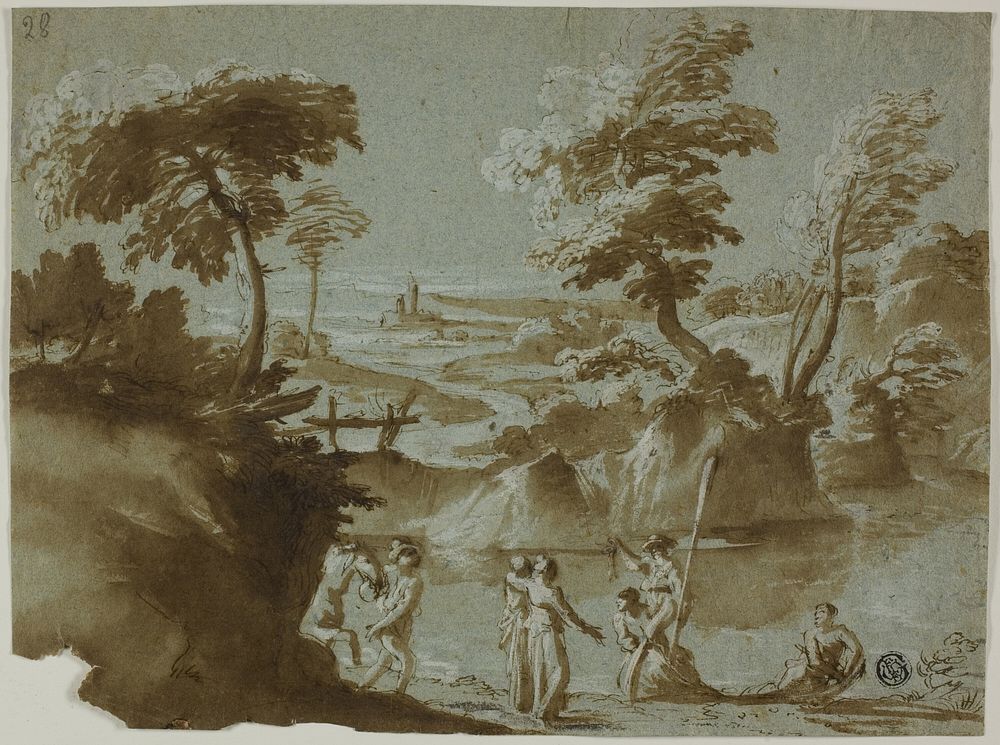 River Landscape with Boating Party by Style of Alessio de Marchis
