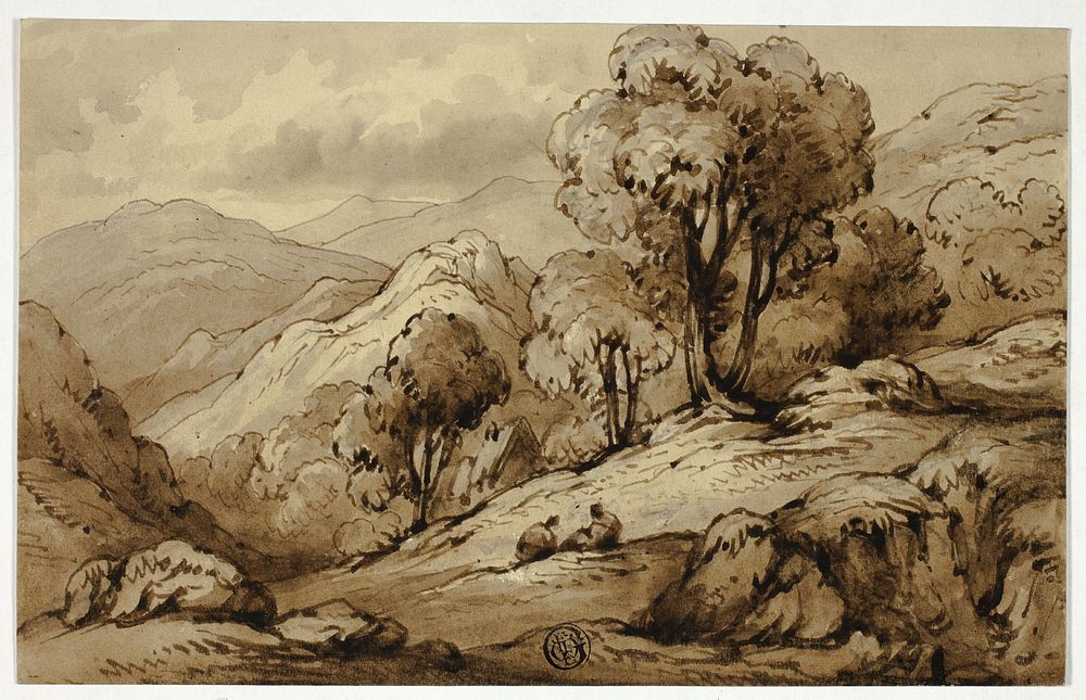 Mountainous Landscape with Two Figures in Foreground by James "Drunken" Robertson