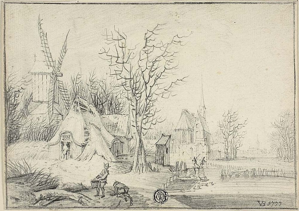 Village with Windmill and Church by Paul Theodor van Brussel