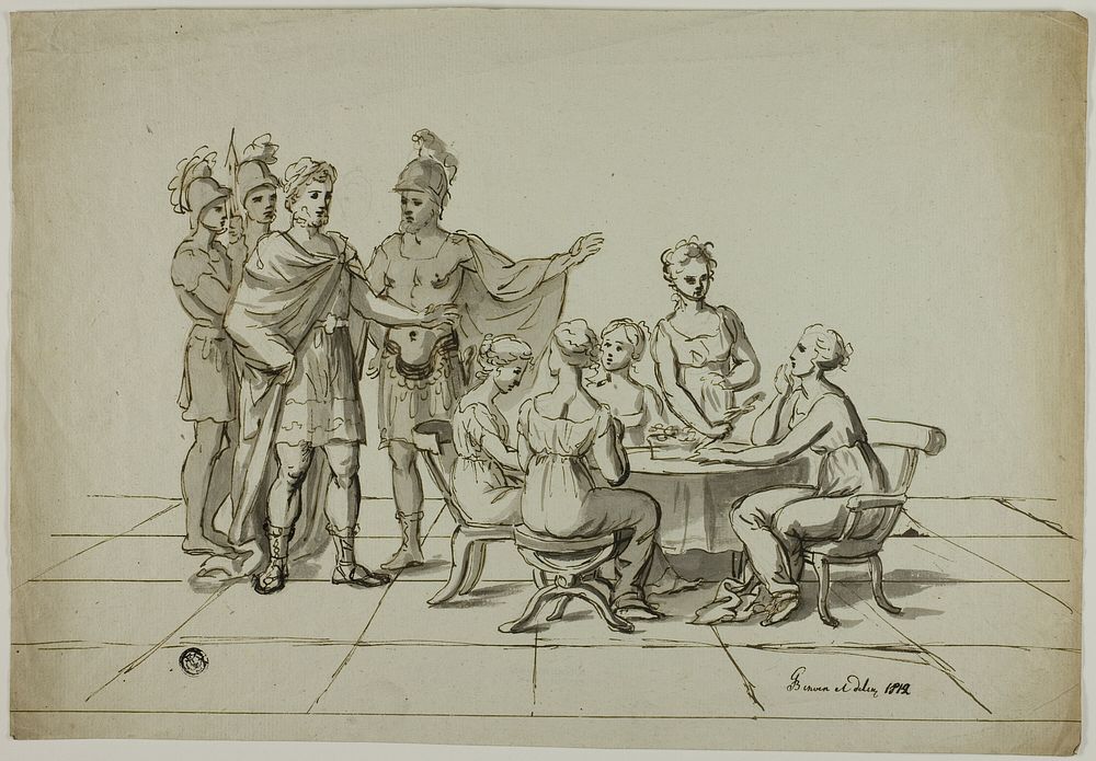 Roman Emperor Approaching Group of Women Seated at Table by Unknown artist