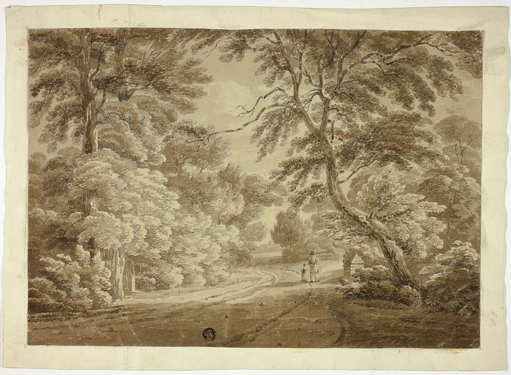 Man and Child on Tree-Lined Path by Lady Harriet Dalrymple (Unknown Amateur)
