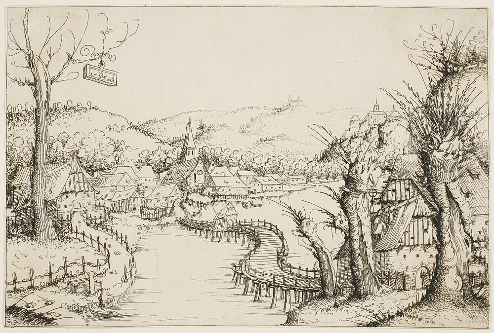 Landscape with a Curved Wooden Bridge by Augustin Hirschvogel