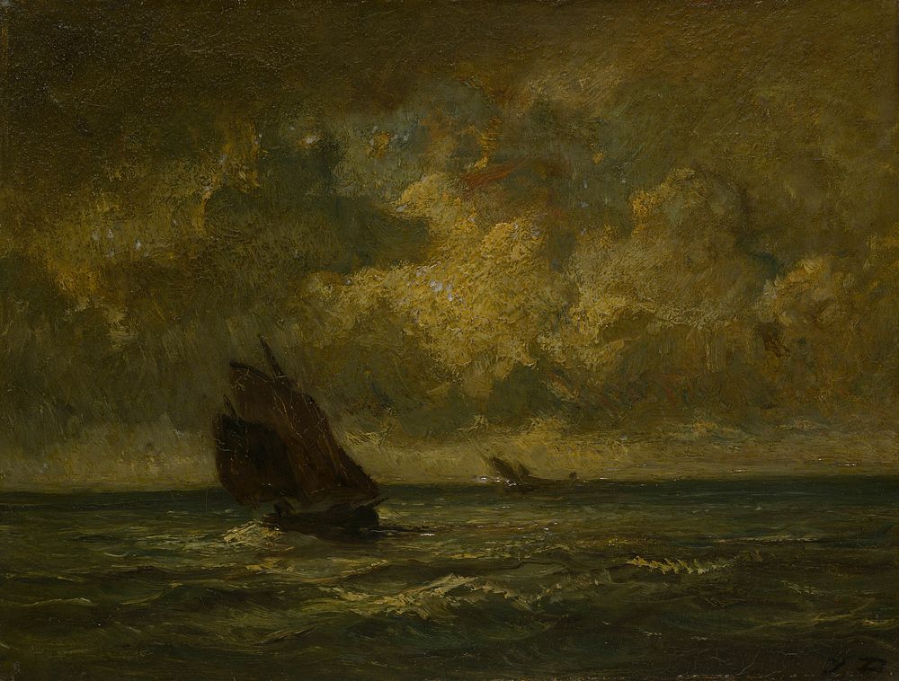 Two Boats in a Storm by Jules Dupré