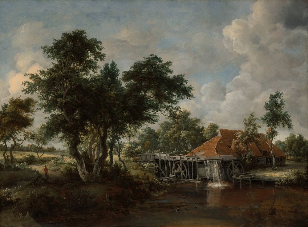 The Watermill with the Great Red Roof by Meindert Hobbema