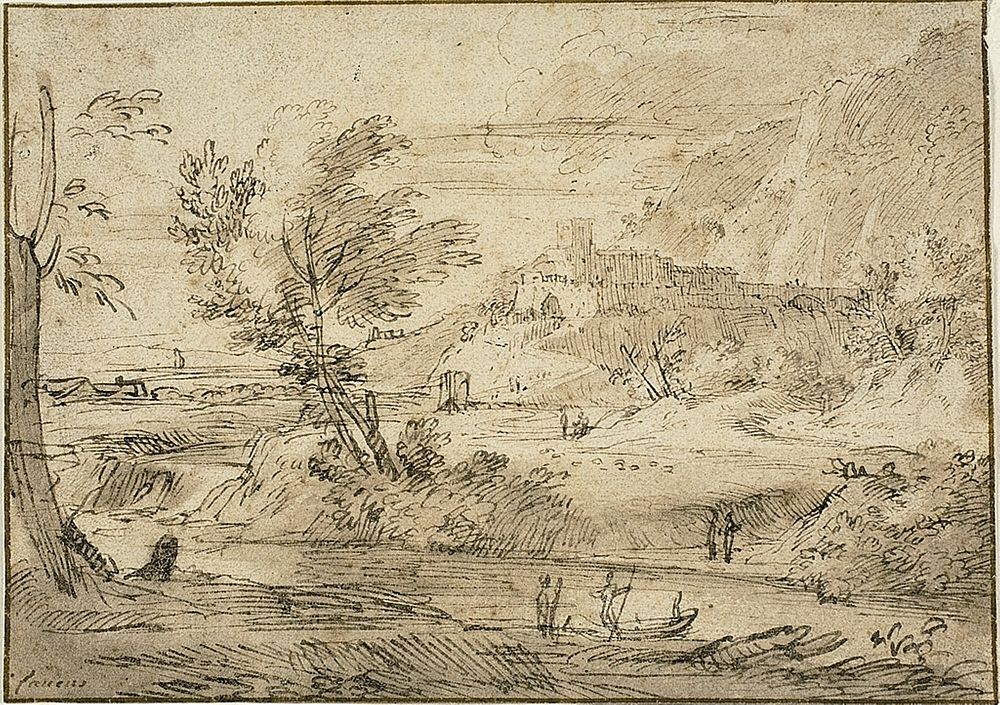 River Landscape with a Fortress on a Hill by Georges Focus