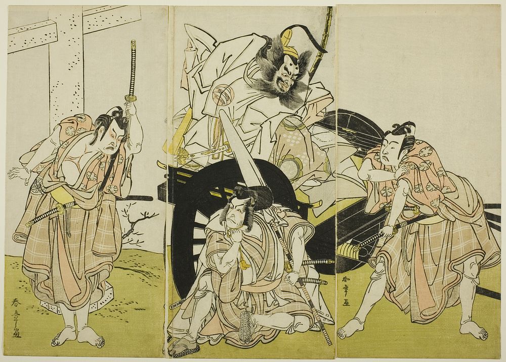 Actors Nakajima Mihoemon II as Fujiwara no Shihei, Ichikawa Ebizô III as Matsuo-maru, Ichikawa Yaozô II as Sakura-maru, and…