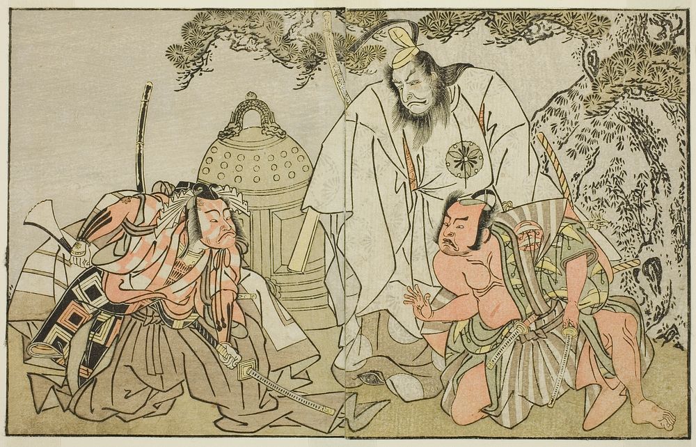 The Actors Nakajima Mihoemon II as Aramaki Mimishiro (right), Matsumoto Koshiro II as Otomo no Yamanushi (center), and…