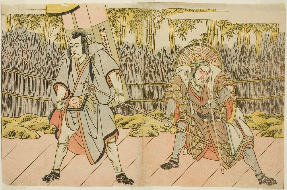 The Actors Ichikawa Danzo IV as Arakawa Taro Takesada Disguised as the Palanquin Bearer Tarobei (right), and Ichikawa…