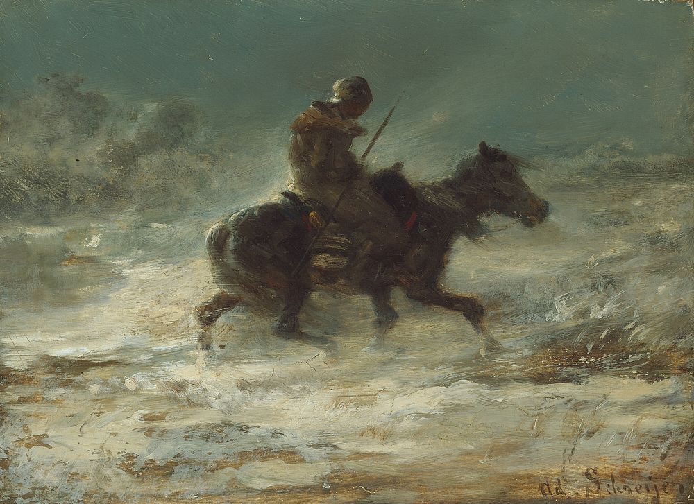 Man with Lance Riding through the Snow by Adolphe Schreyer