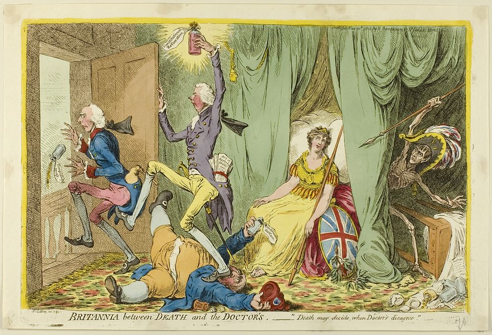 Britannia Between Death and the Doctors by James Gillray