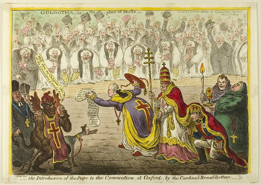 Introduction of the Pope to the Convocation at Oxford, by the Cardinal Broad-Bottom by James Gillray