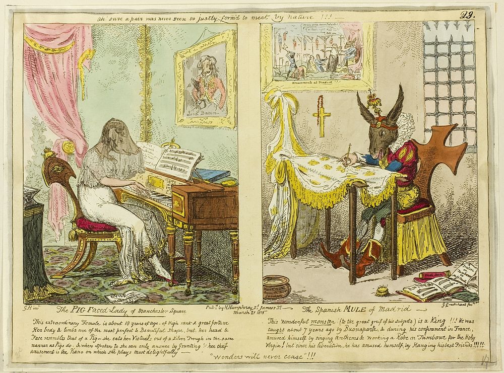 The Pig Faced Lady of Manchester Square and The Spanish Mule of Madrid by George Cruikshank