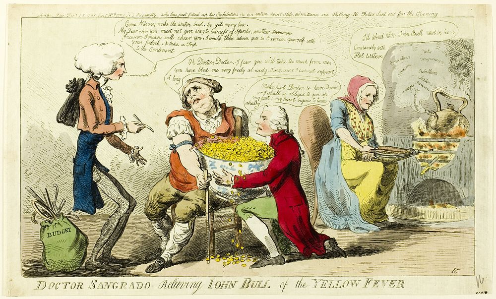 Dr. Sangrado Relieving John Bull of Yellow Fever by Isaac Cruikshank