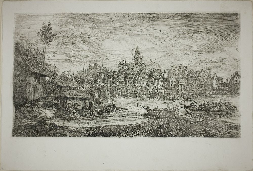 City with Stone Bridge by Rodolphe Bresdin