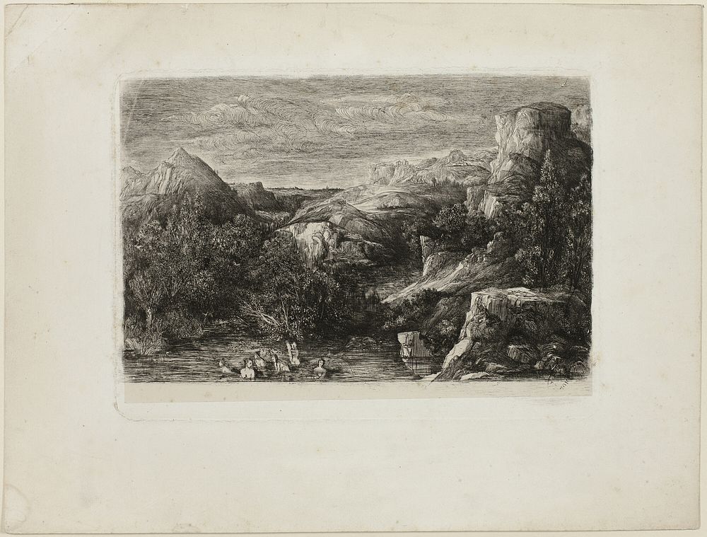 Bathers in a Mountain Pool by Rodolphe Bresdin