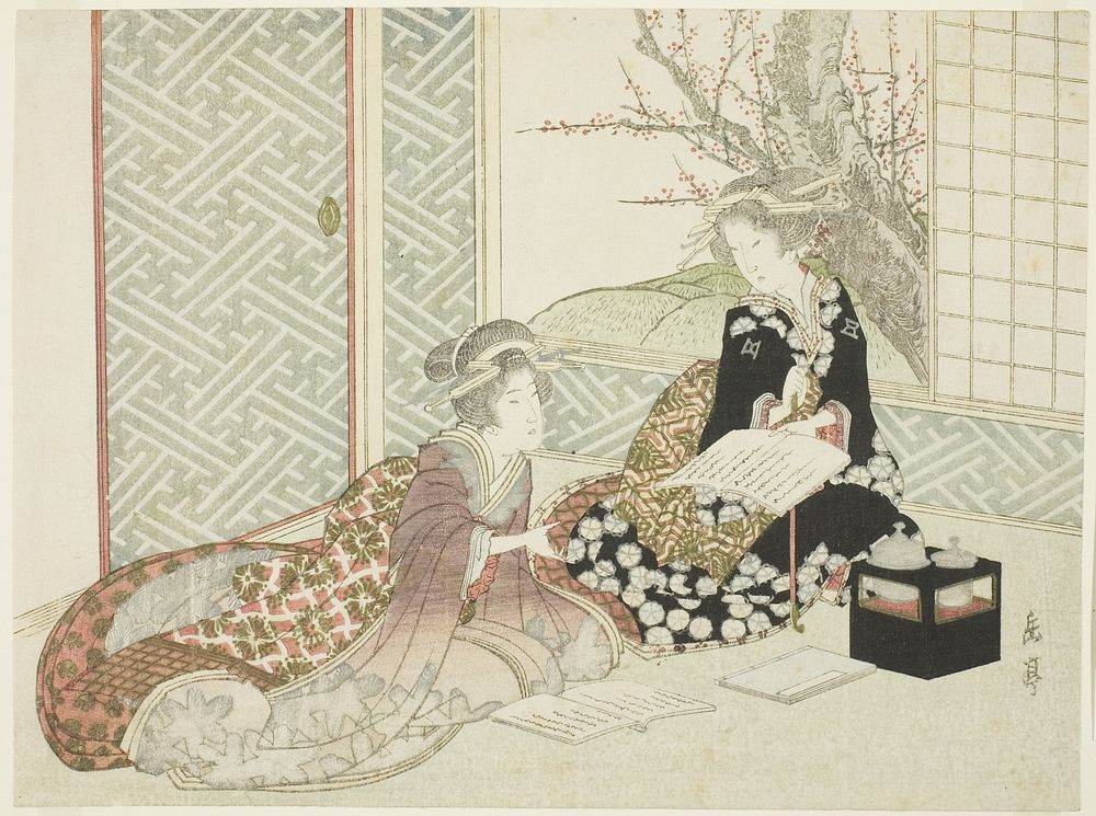 Two Women Reading by Yashima Gakutei