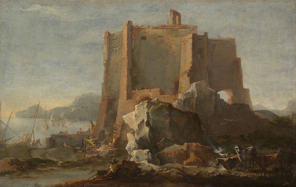 Landscape with Rock and Fortress by Domenico Gargiuli (Micco Spadaro)