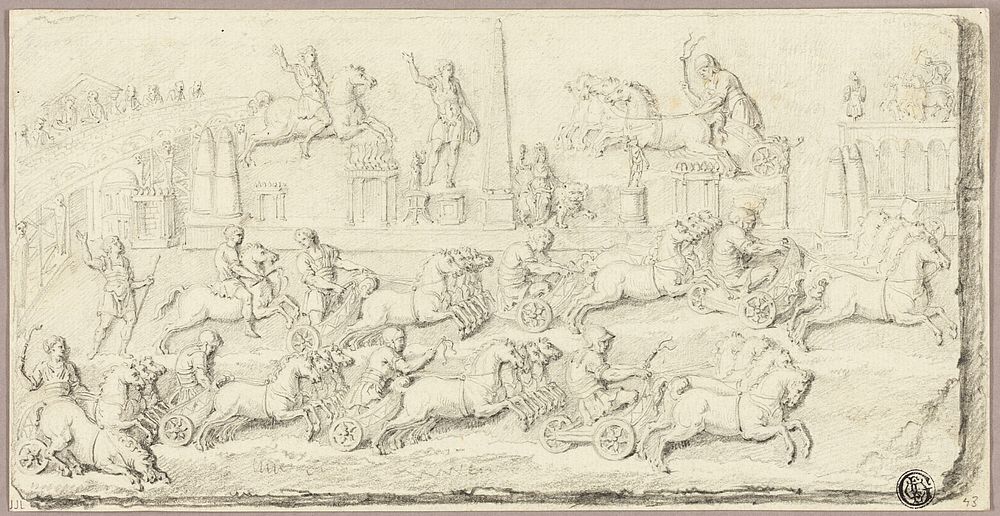 Roman Chariot Race (After Antique Bas Relief) by Sébastien Le Clerc, the younger