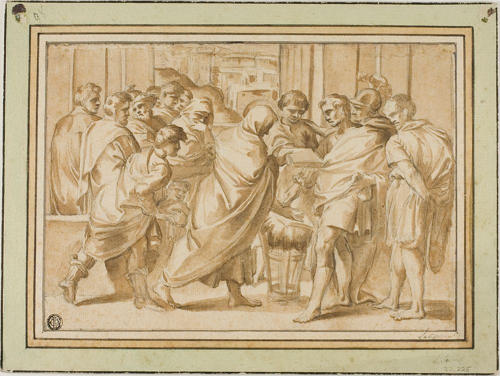 Scene from Roman History, with Draped Figure Presenting Book to Ruler by Eustache Le Sueur