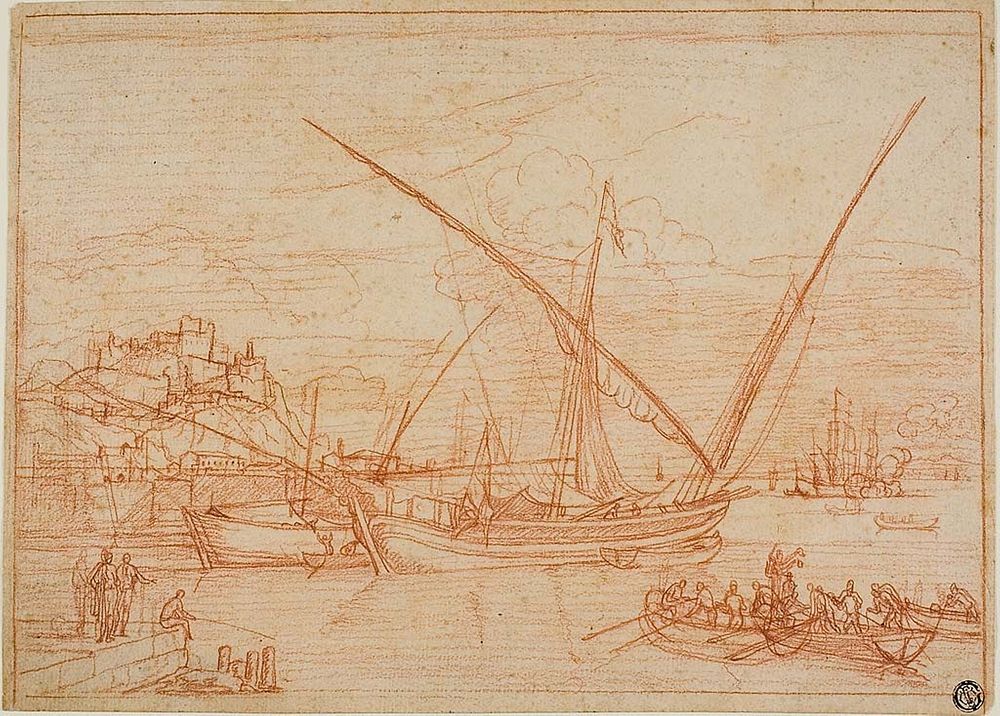 View of a Port: Ships in a Harbor by Adrien Manglard