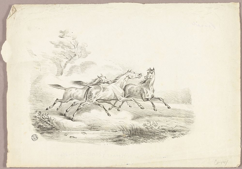 Three Horses Running by Carle Vernet